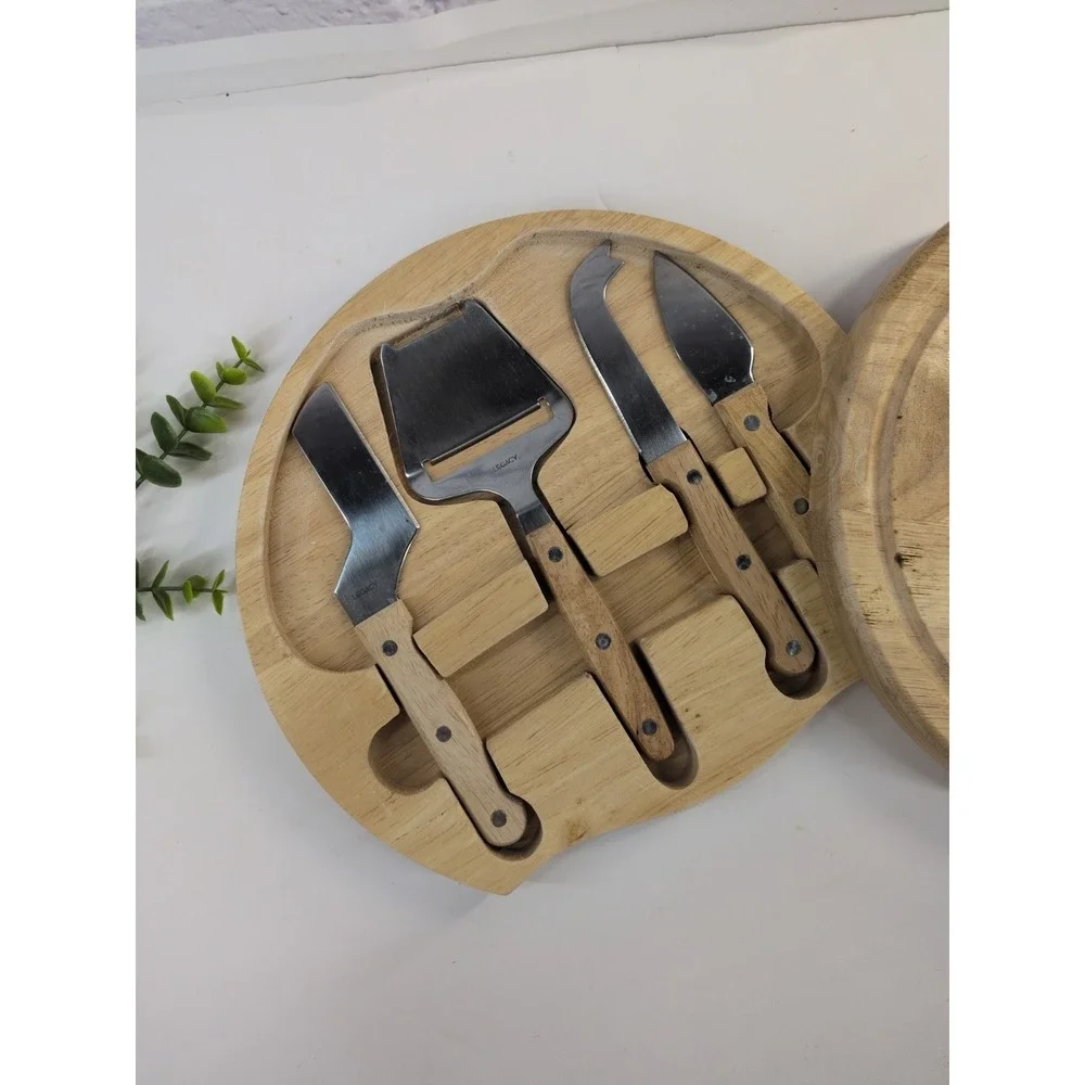 WOODEN🧀Sourdough Cheese Sausage Cutting Board‎ Sliding Legacy Knives Portable